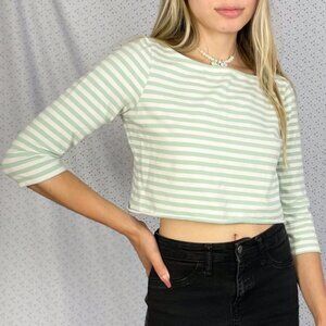 Chadwicks mint green and white striped crop top